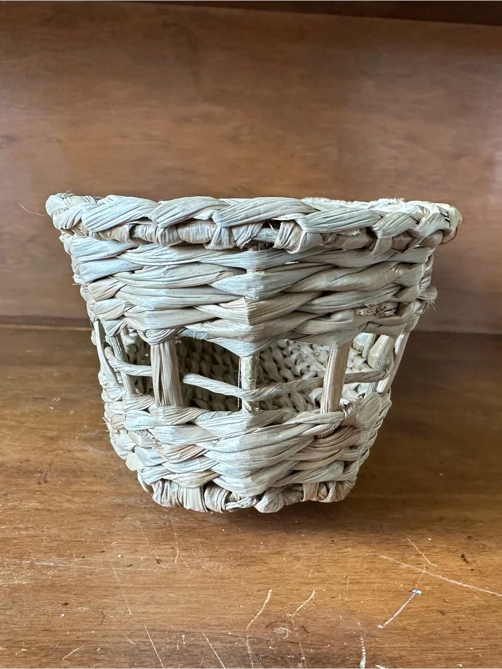 Vintage Handwoven Natural Fiber Bread Basket Long Oval Open Weave Rustic 16”